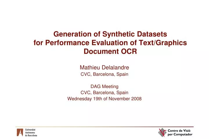 generation of synthetic datasets for performance evaluation of text graphics document ocr