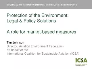 McGill/ICAO Pre-Assembly Conference, Montreal, 26-27 September 2010