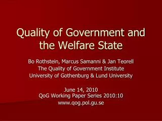 Quality of Government and the Welfare State