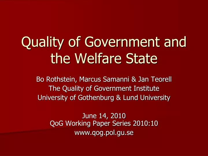 quality of government and the welfare state