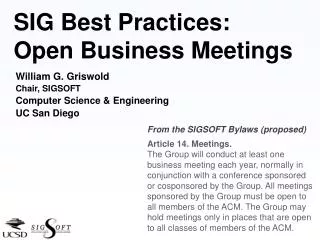 SIG Best Practices: Open Business Meetings
