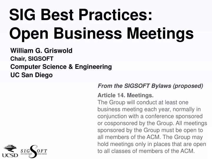 sig best practices open business meetings