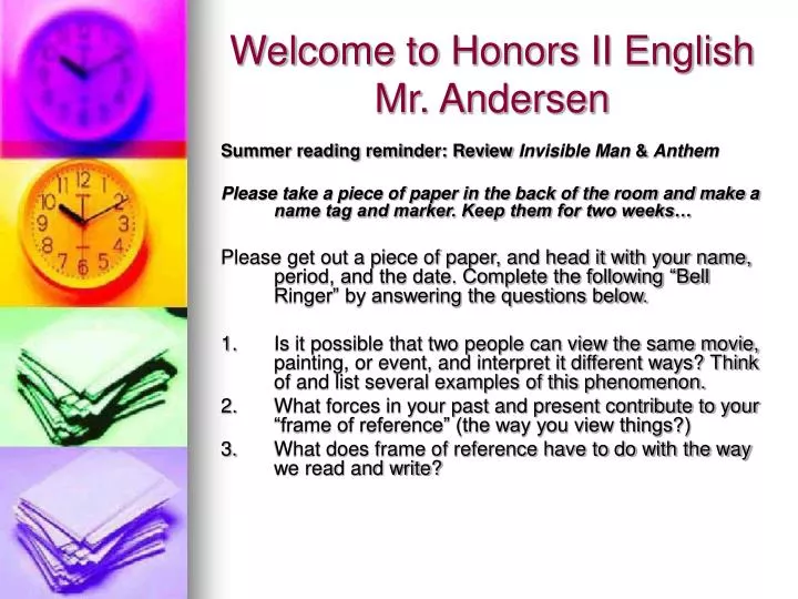 welcome to honors ii english mr andersen