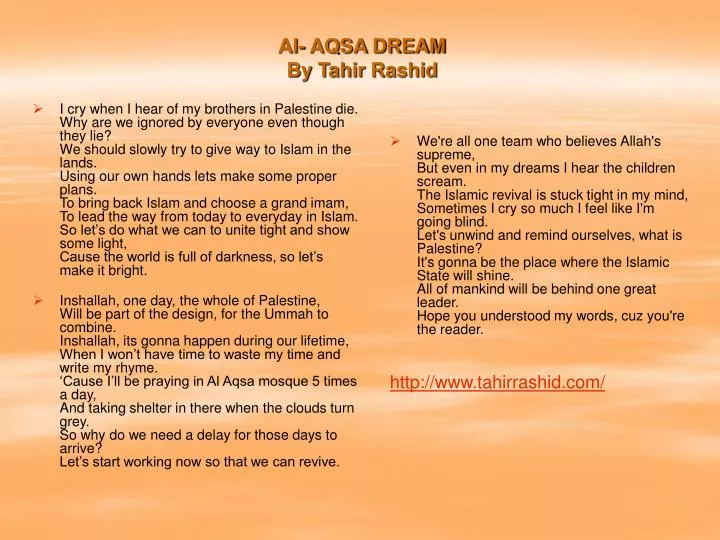 al aqsa dream by tahir rashid