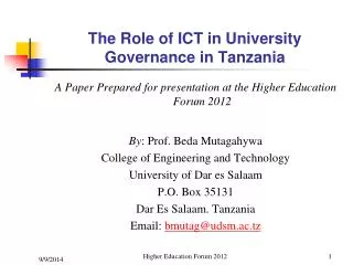 The Role of ICT in University Governance in Tanzania