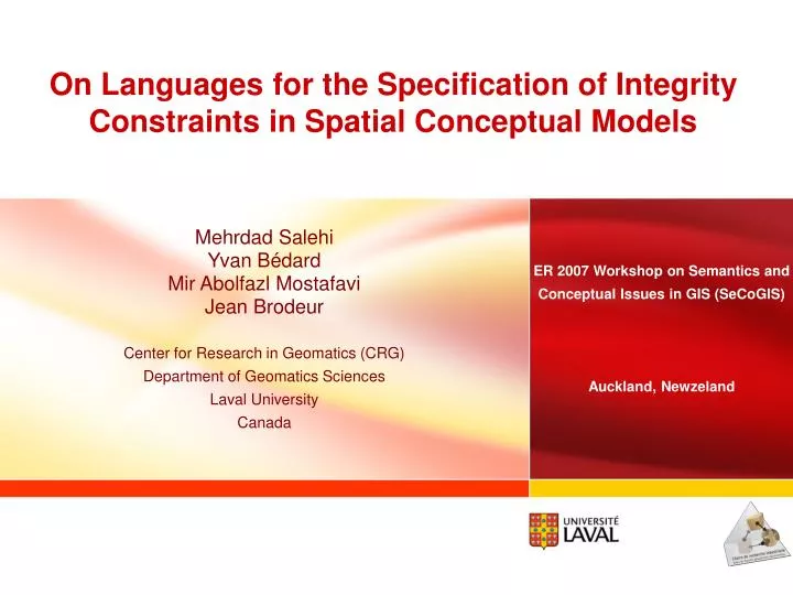 on languages for the specification of integrity constraints in spatial conceptual models