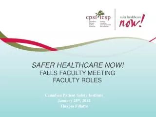 Safer Healthcare Now! Falls Faculty meeting FACULTY ROLES