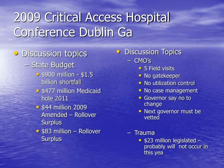 2009 critical access hospital conference dublin ga
