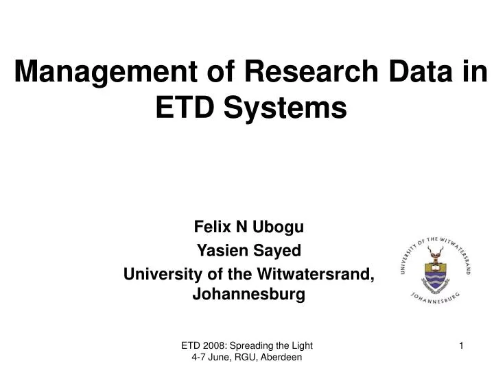 management of research data in etd systems