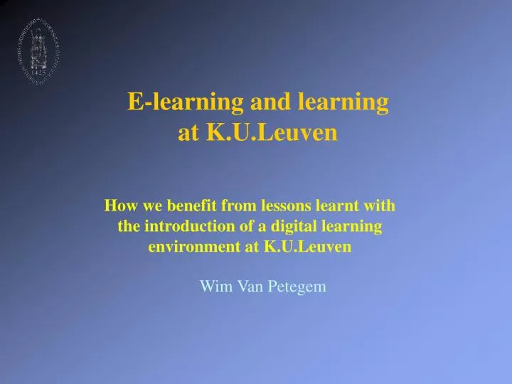 e learning and learning at k u leuven