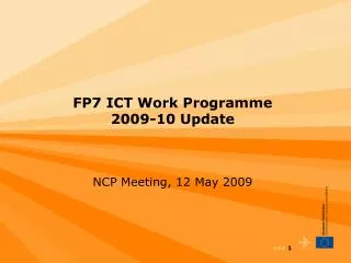 FP7 ICT Work Programme 2009-10 Update