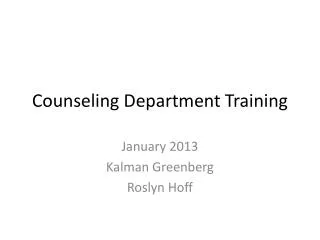 Counseling Department Training