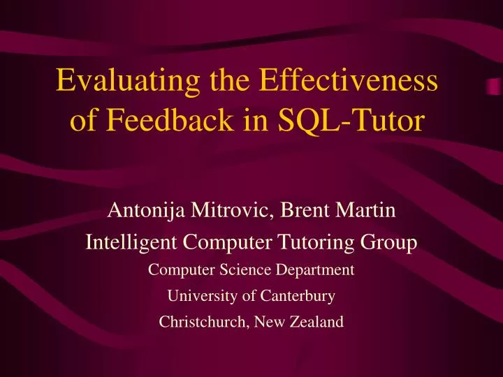 evaluating the effectiveness of feedback in sql tutor