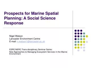 Prospects for Marine Spatial Planning: A Social Science Response