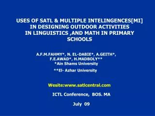 USES OF SATL &amp; MULTIPLE INTELINGENCES[MI] IN DESIGNING OUTDOOR ACTIVITIES