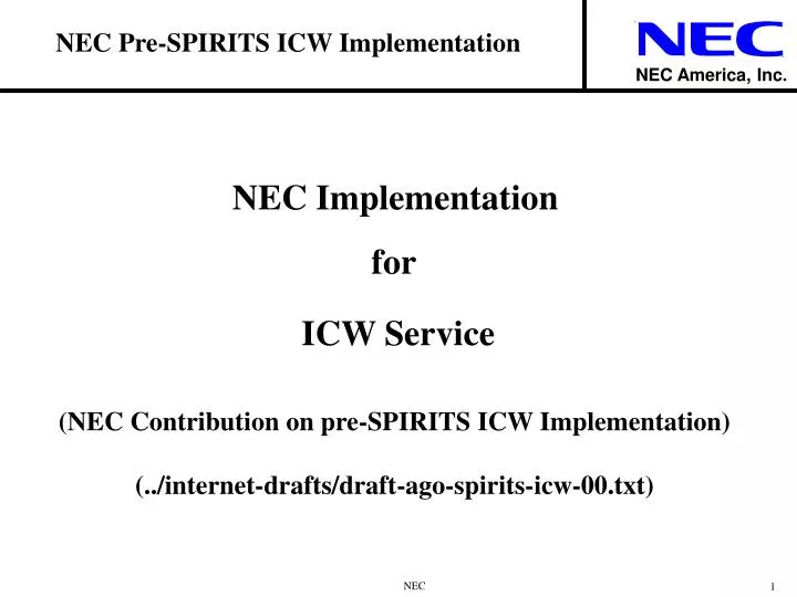 nec pre spirits icw implementation