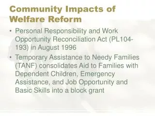 Community Impacts of Welfare Reform