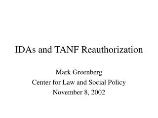 IDAs and TANF Reauthorization