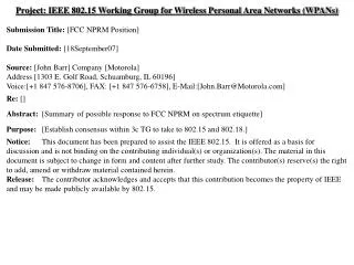 Project: IEEE 802.15 Working Group for Wireless Personal Area Networks (WPANs)