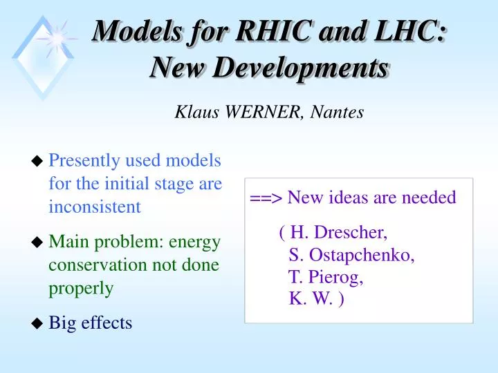 models for rhic and lhc new developments