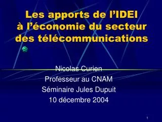 les apports de l idei l conomie du secteur des t l communications
