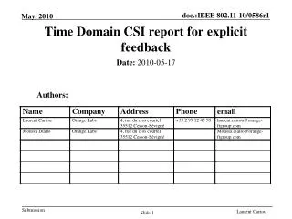 Time Domain CSI report for explicit feedback