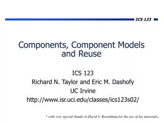 Components, Component Models and Reuse