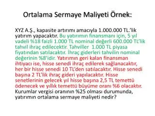 ortalama sermaye maliyeti rnek