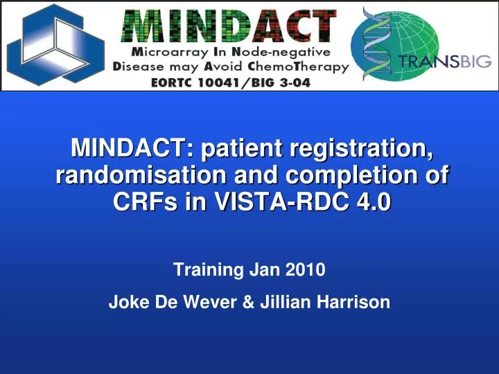 mindact patient registration randomisation and completion of crfs in vista rdc 4 0
