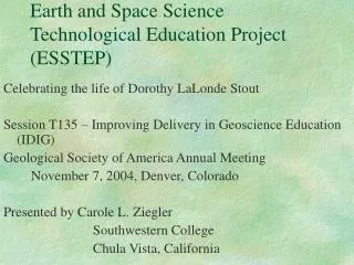 Earth and Space Science Technological Education Project (ESSTEP)