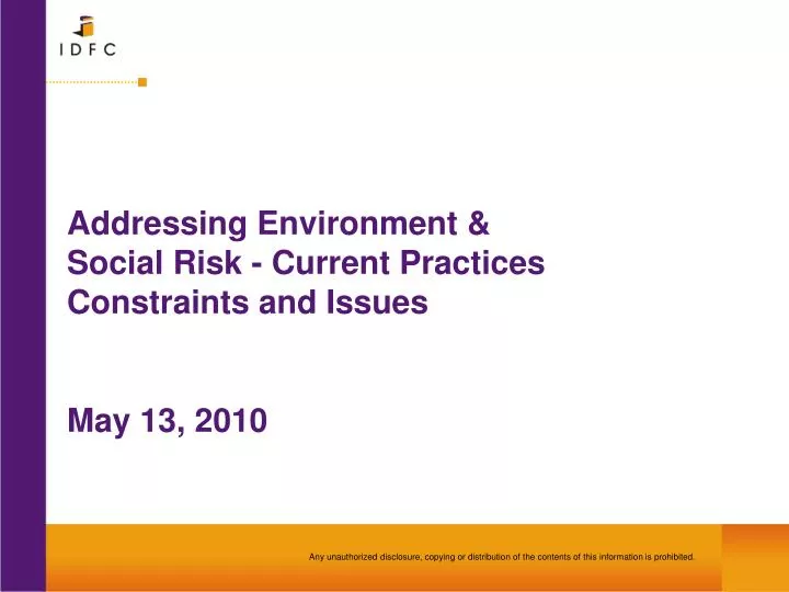 addressing environment social risk current practices constraints and issues may 13 2010