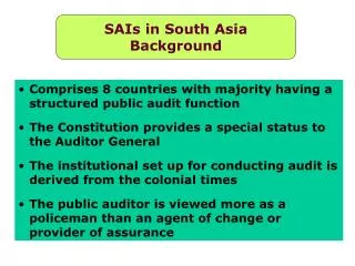 Comprises 8 countries with majority having a structured public audit function