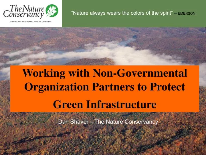 working with non governmental organization partners to protect green infrastructure