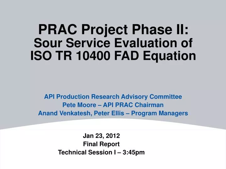 prac project phase ii sour service evaluation of iso tr 10400 fad equation