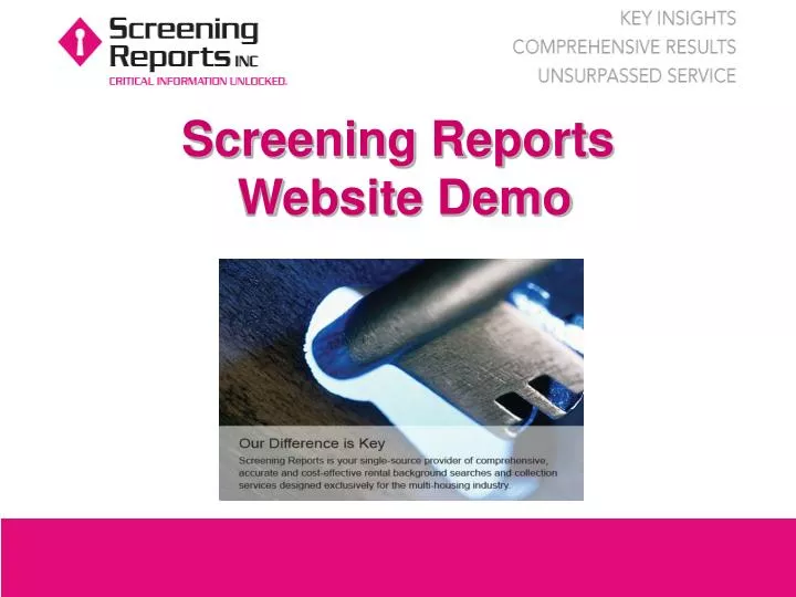 screening reports website demo