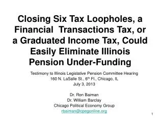 Testimony to Illinois Legislative Pension Committee Hearing
