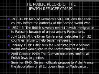 THE PUBLIC RECORD OF THE JEWISH REFUGEE CRISIS