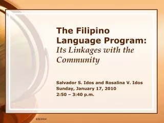 The Filipino Language Program: Its Linkages with the Community