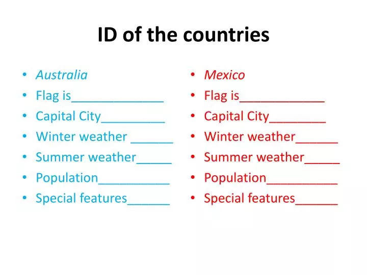 id of the countries
