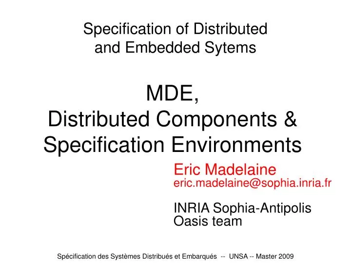 specification of distributed and embedded sytems