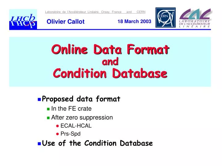 online data format and condition database