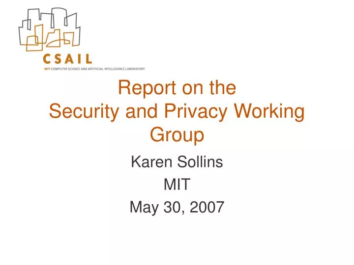 report on the security and privacy working group
