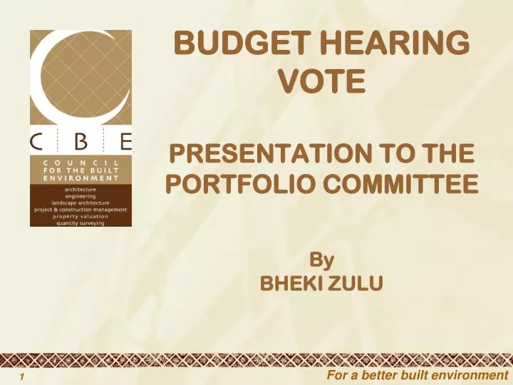 budget hearing vote presentation to the portfolio committee by bheki zulu