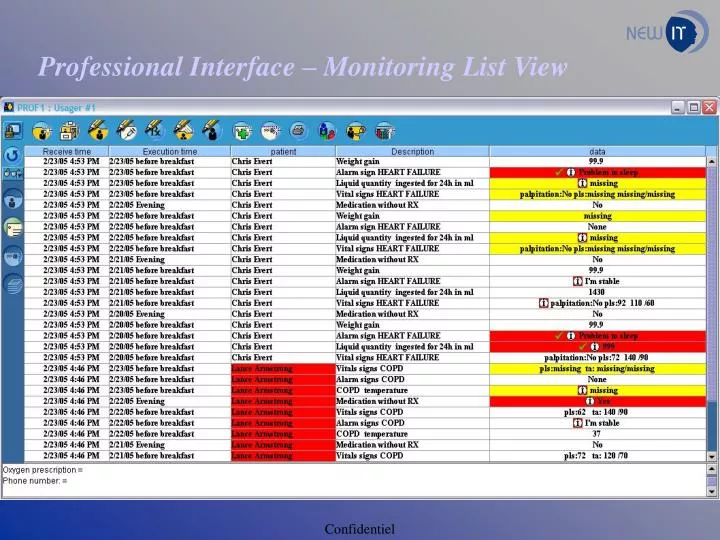 professional interface monitoring list view