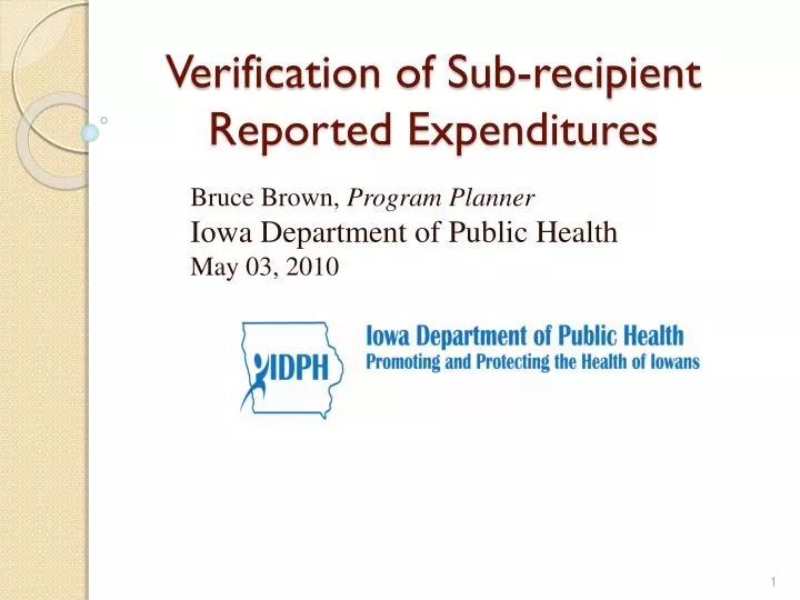 verification of sub recipient reported expenditures