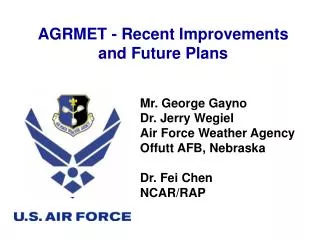 AGRMET - Recent Improvements and Future Plans