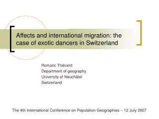 Affects and international migration: the case of exotic dancers in Switzerland