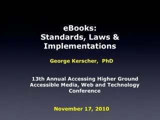 eBooks: Standards, Laws &amp; Implementations
