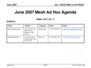 June 2007 Mesh Ad Hoc Agenda