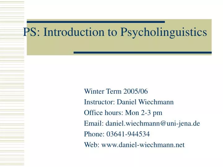 ps introduction to psycholinguistics